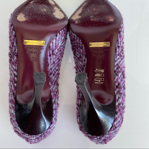 DOLCE & GABBANA Purple Herringbone Tweed Heels w/ Gold Crystals, Sz 38, US 8 - Picture 6 of 8